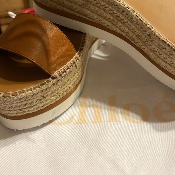 NWT SEE BY CHLOÉ Glyn Calf Espadrille Platform Sandals Tan Women's 42 - Picture 2 of 3